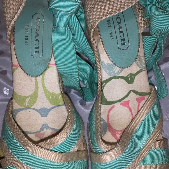 Coach EUC turquoise espadrille wedges - Picture 5 of 6